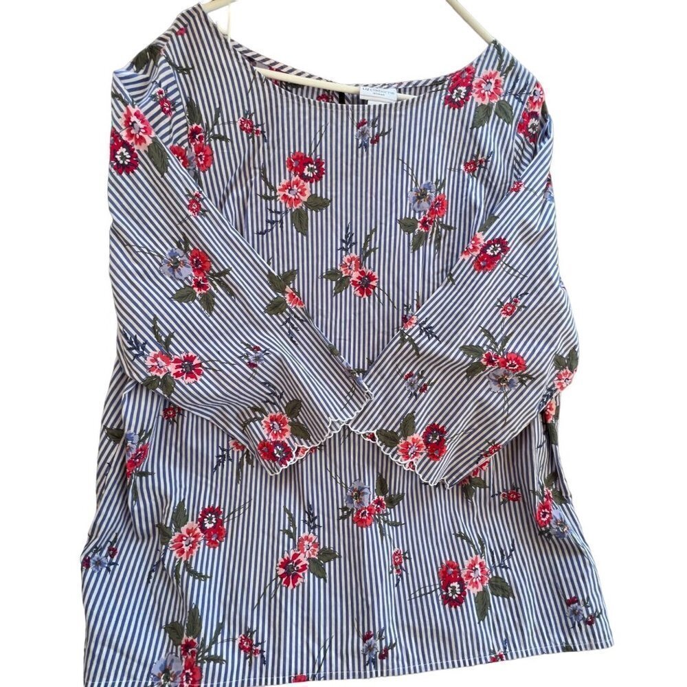Liz Claiborne 1X Blue & White stripe with Pink Flowers.